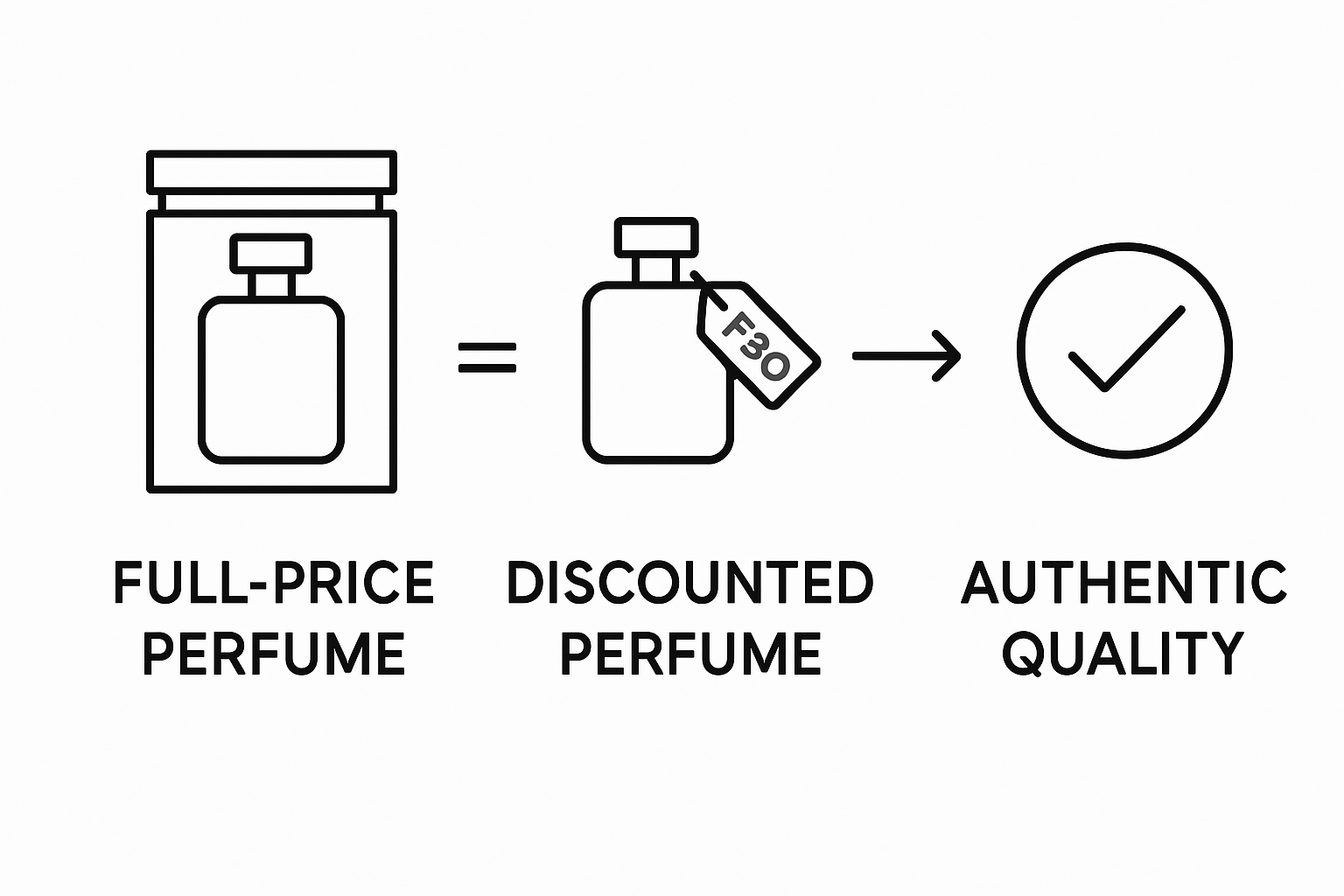 Comparison of full-price and discounted perfumes with authenticity checkmark