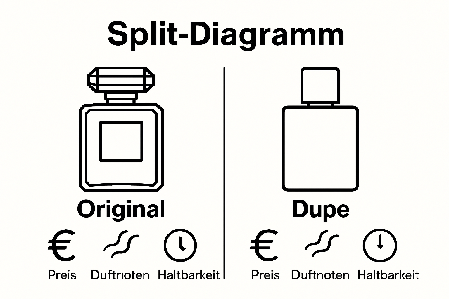 Vergleich zwischen Originalparfum und Duftdupe anhand von Preis, Duft und Haltbarkeit.