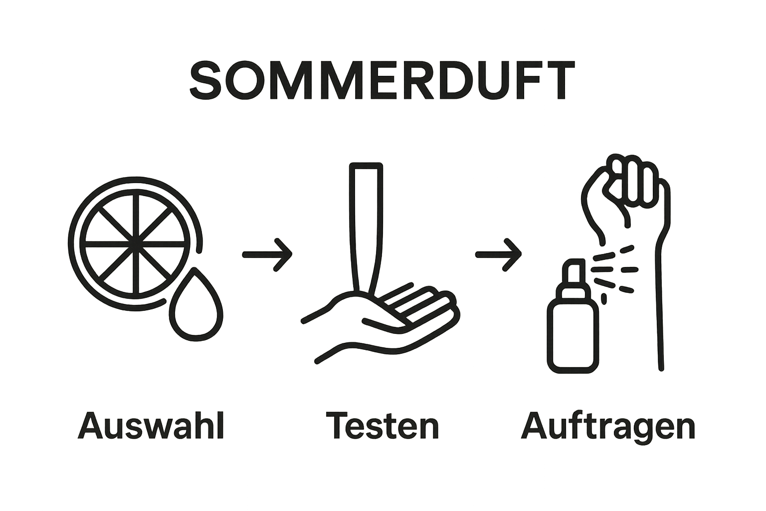 Infografik zum Testen und Auftragen von Sommerparfum in drei Schritten
