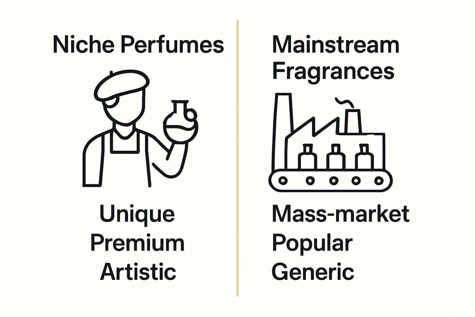 Niche vs mainstream perfumes simple visual comparison