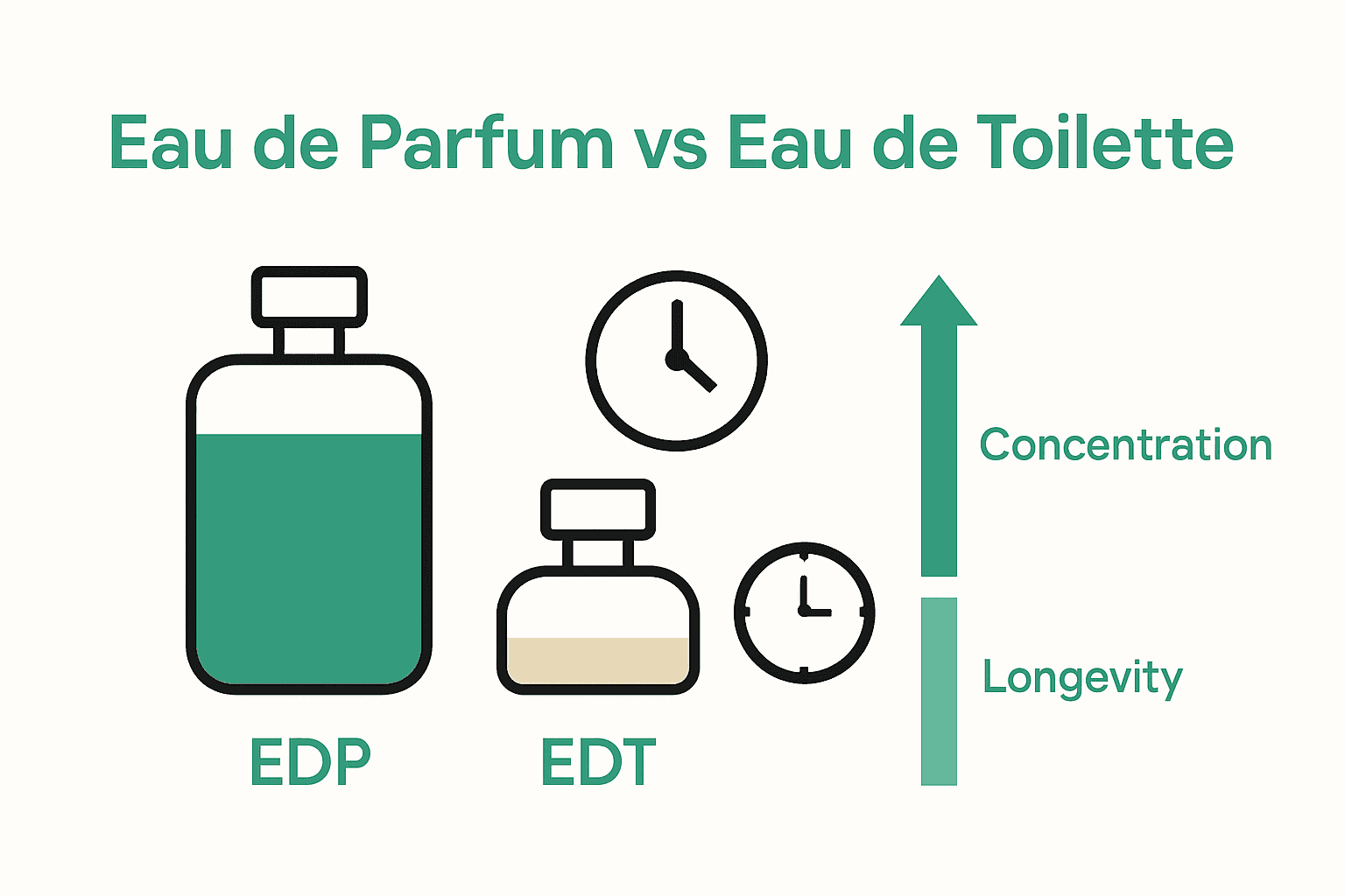 Infographic comparing Eau de Parfum and Eau de Toilette emphasis on longevity