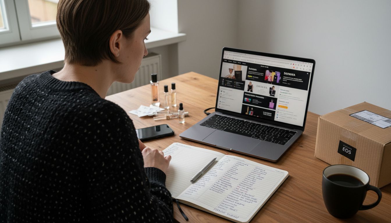 Parfüm online Recherche Arbeitsplatz