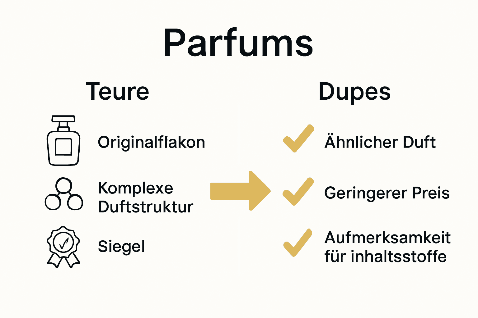 Vergleich hochwertiger Parfums und Duft-Dupes als Infografik