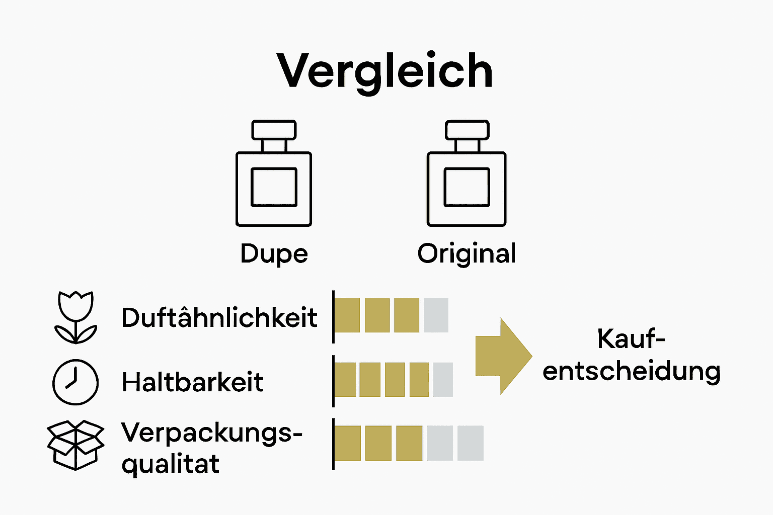 Vergleich Dupe und Originalparfüm nach 3 Kriterien
