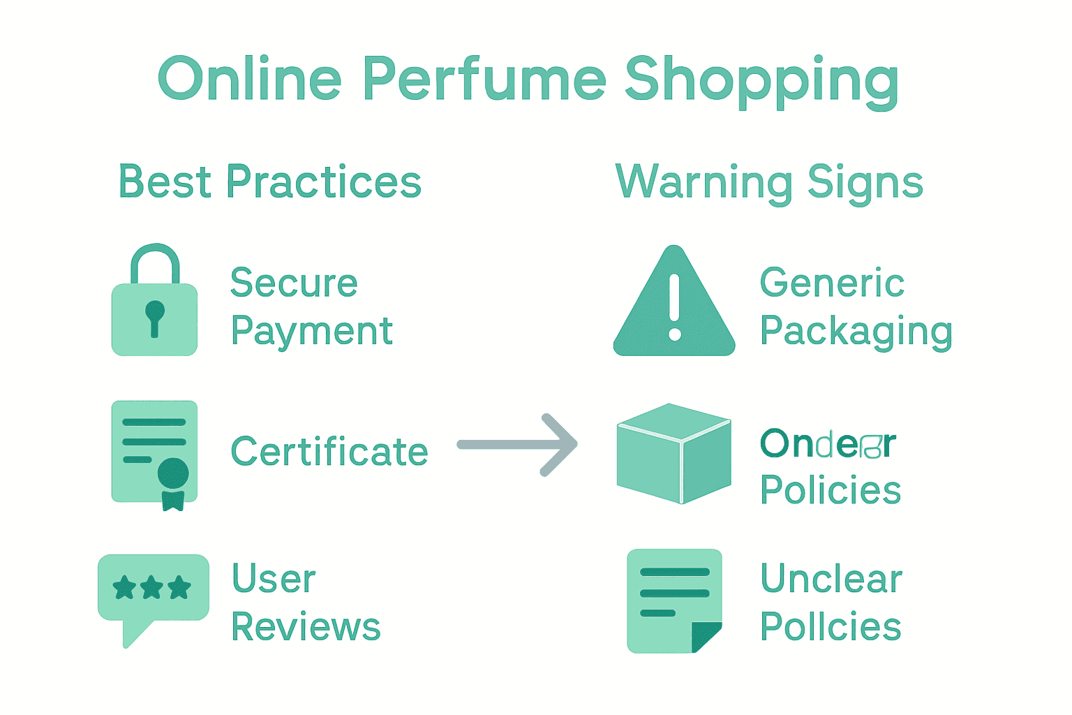 Infographic showing online perfume buyer tips versus warning signs