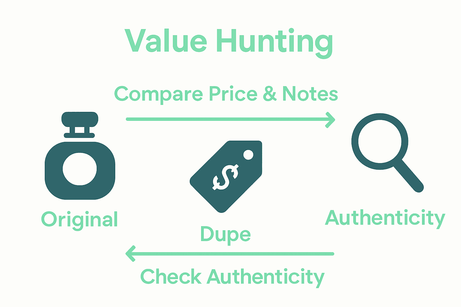 Infographic comparing original and dupe perfumes with authenticity check.