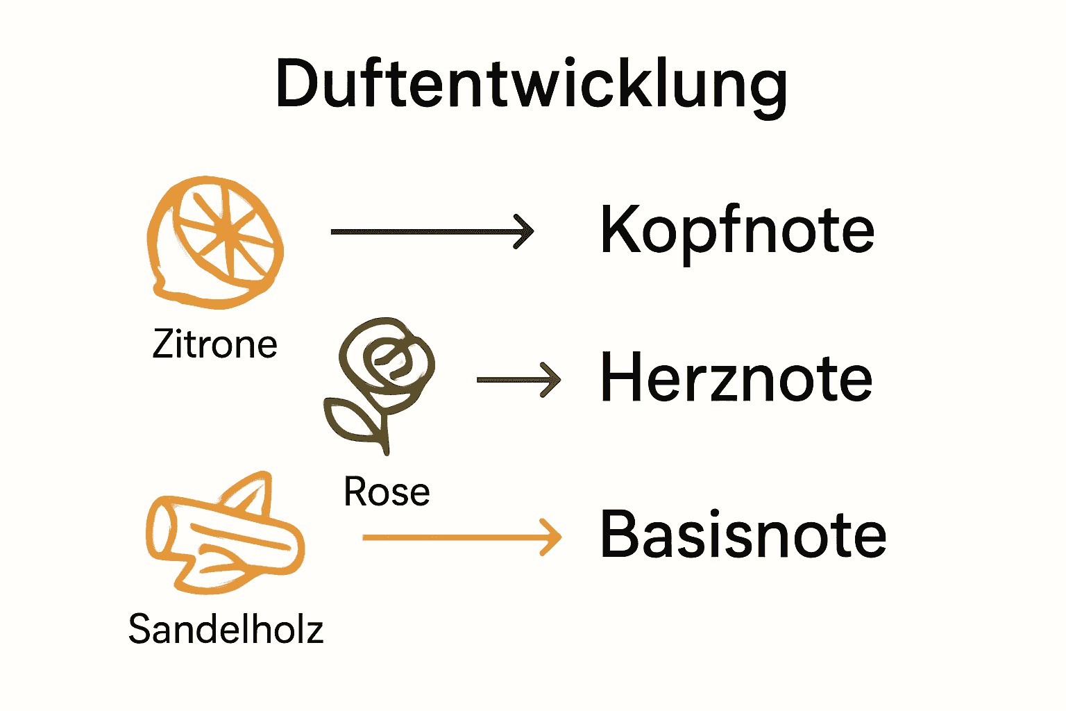 Infografik zu Parfüm Duftentwicklung in drei Phasen