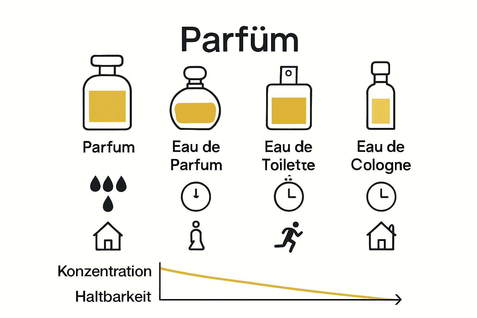 Infografik zu Konzentrationen und Haltbarkeit von Parfumarten
