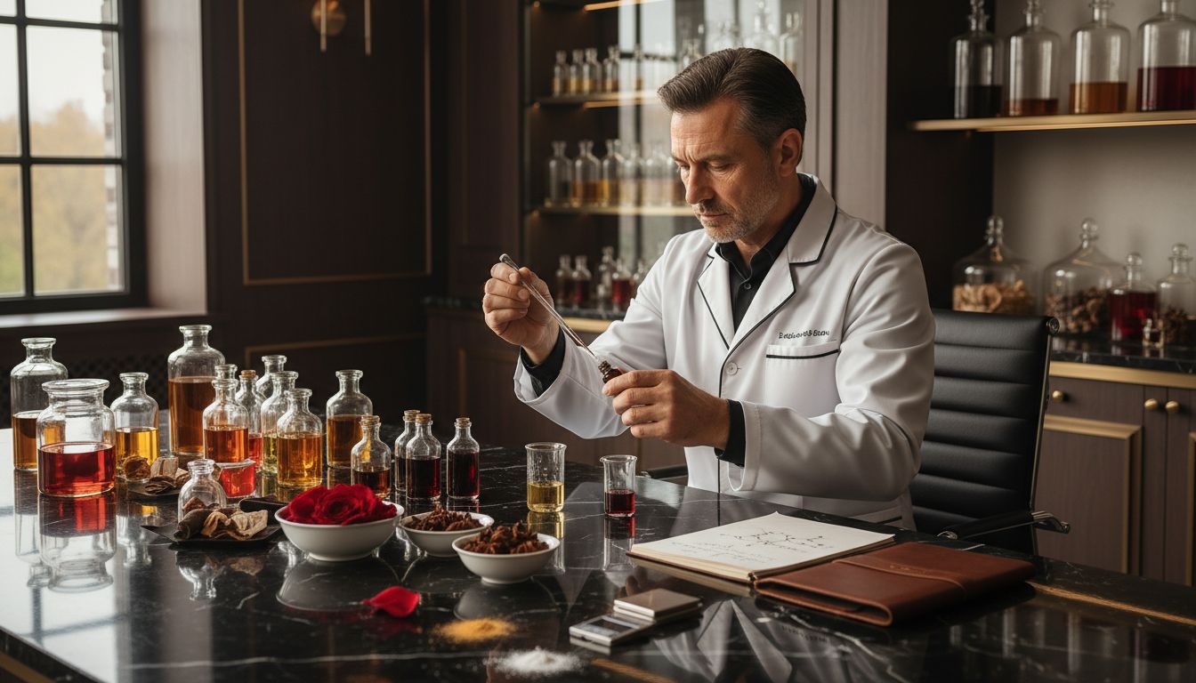 Parfümeur am Arbeitstisch