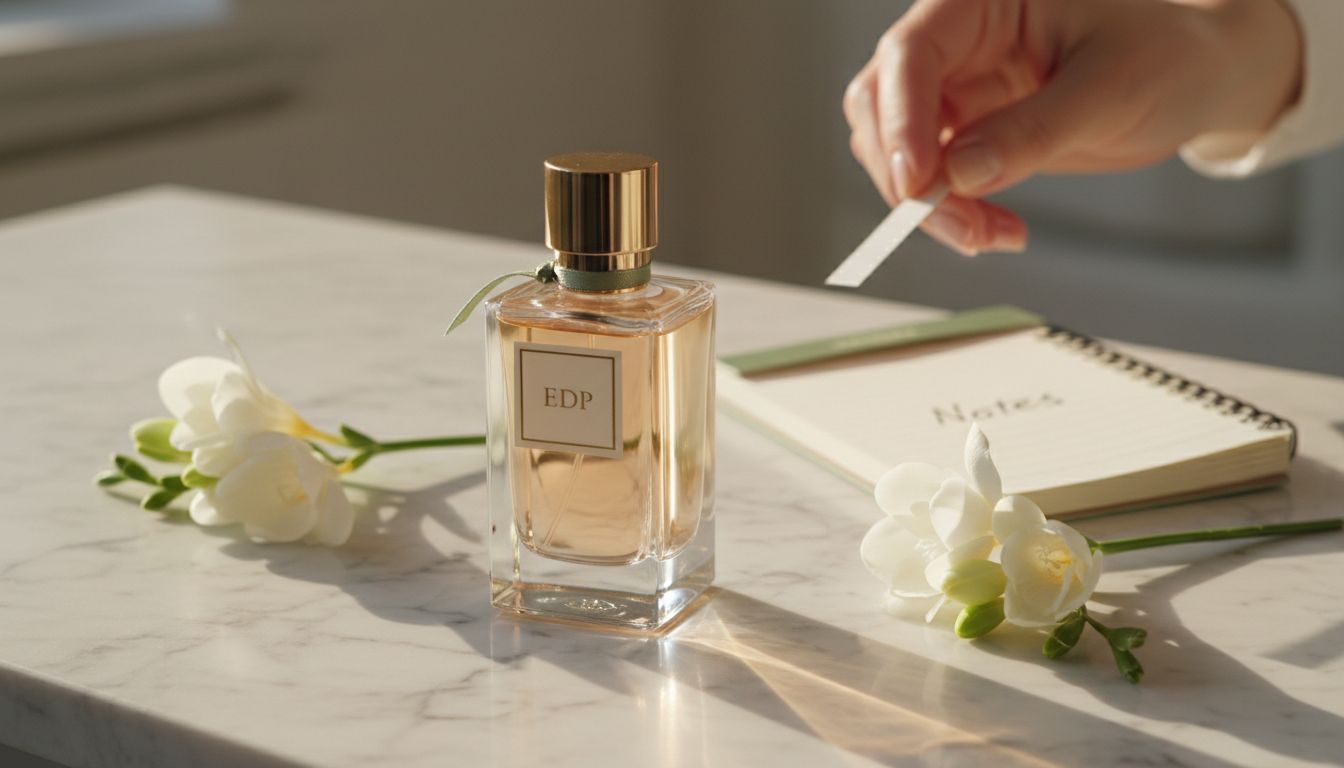 Close-up luxury Eau de Parfum bottle display