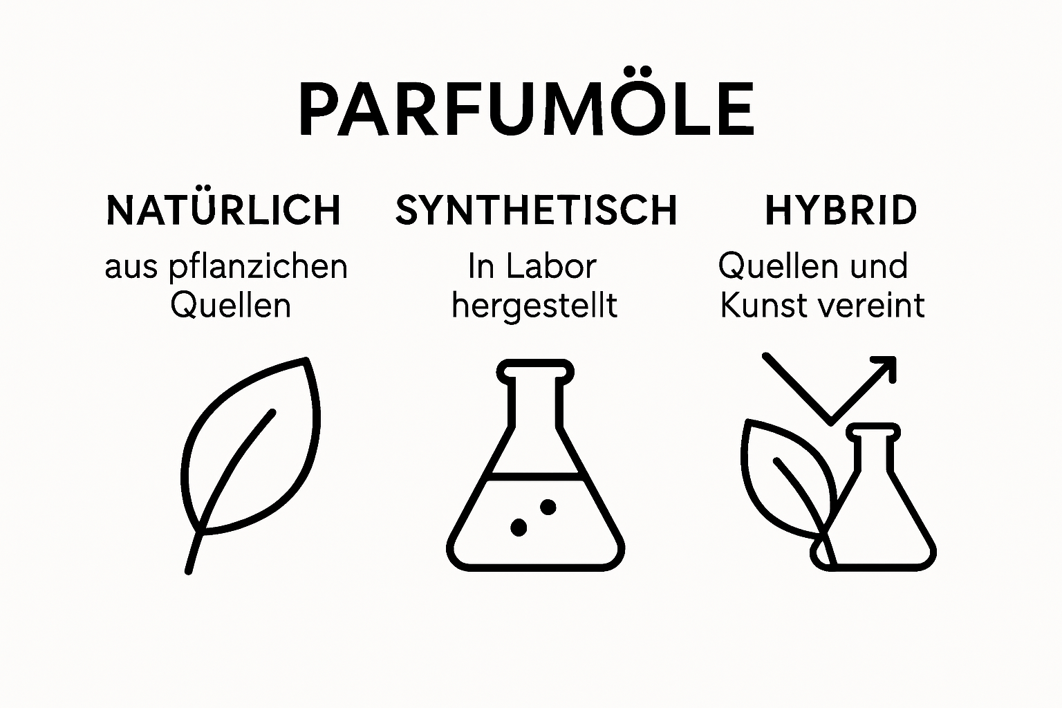 Vergleichsgrafik: Natürliche, synthetische und hybride Parfümöle im Überblick
