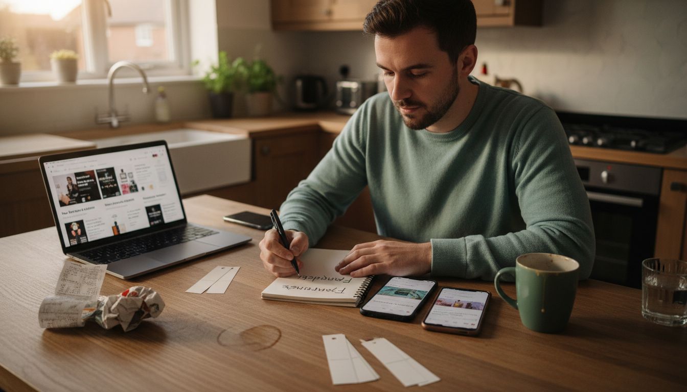 Man making fragrance shortlist with notes