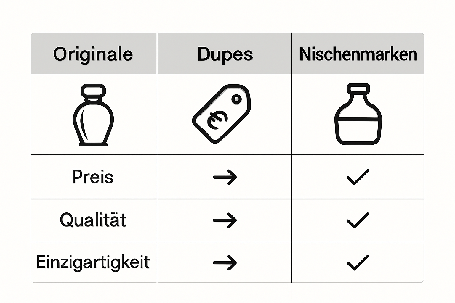Vergleichsgrafik: Originaldüfte, Duftzwillinge und Nischendüfte im Überblick