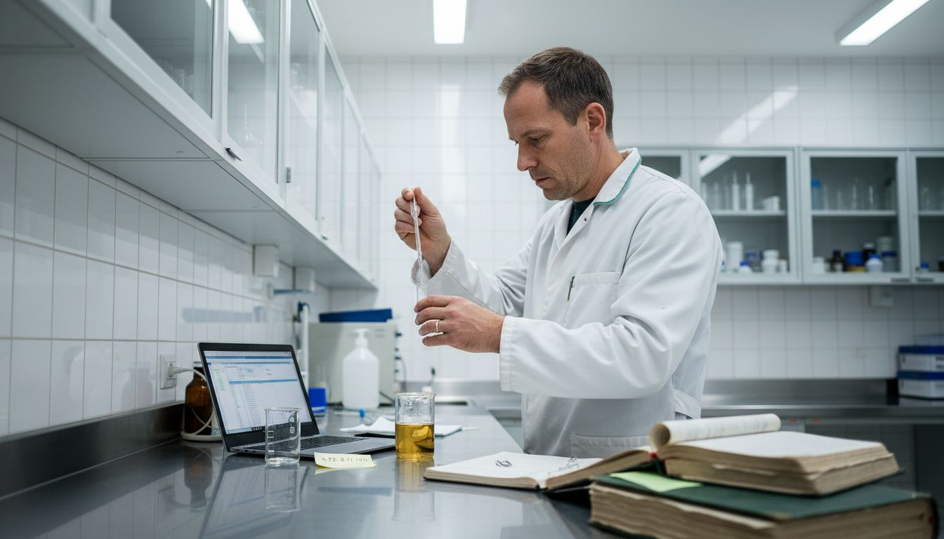 Technician checking fragrance samples in lab