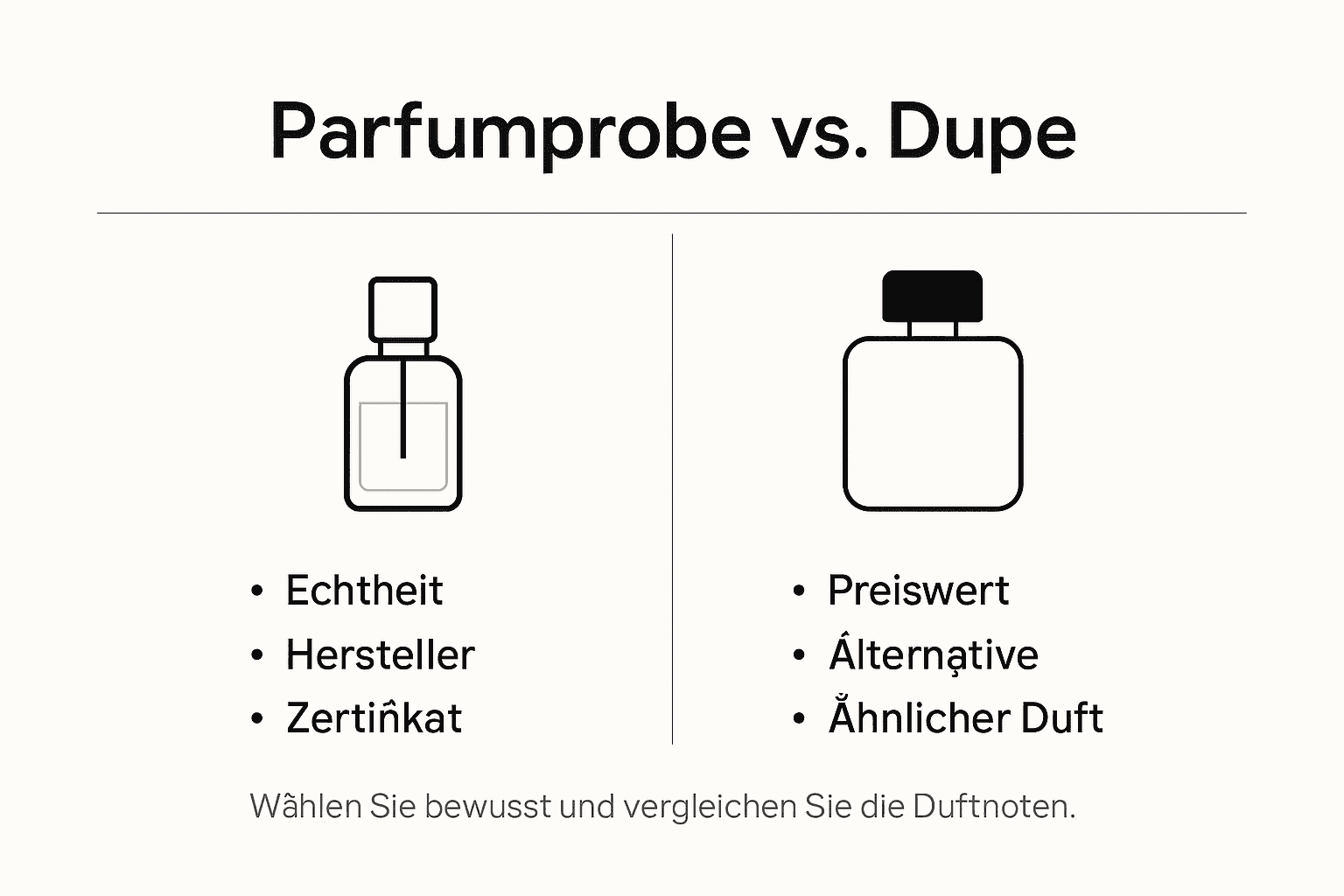 Grafik zeigt den direkten Vergleich zwischen Original-Parfumprobe und günstiger Duft-Alternative.