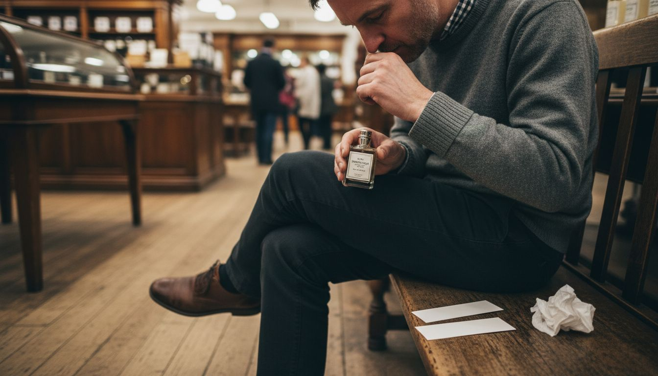 Man testing perfume scent longevity