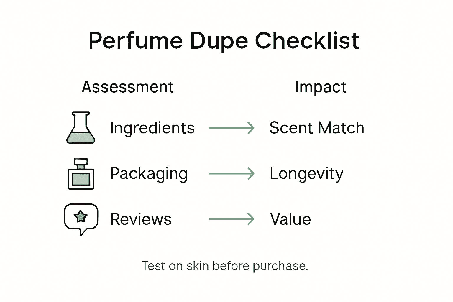 Infographic perfume dupe quick assessment checklist