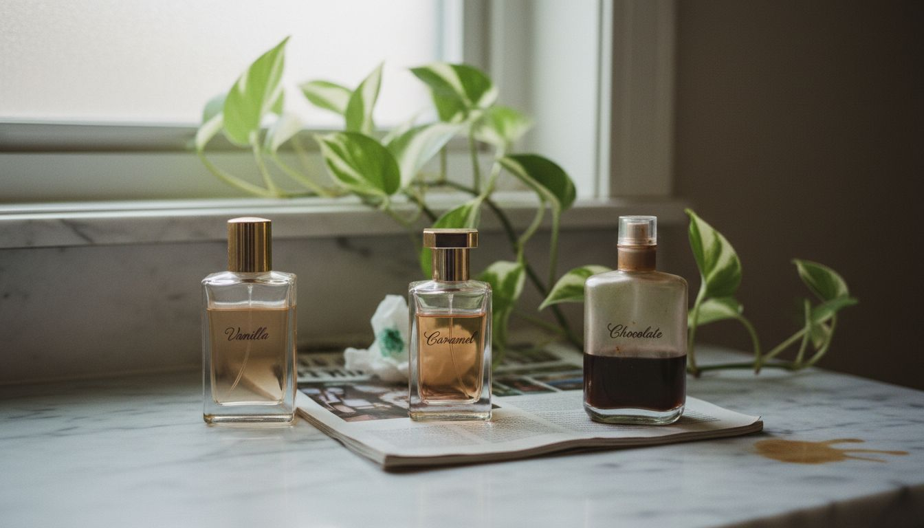 Close up vanilla caramel chocolate perfumes