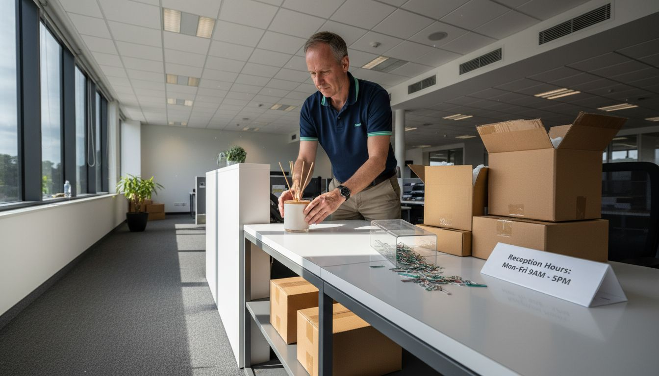 Coordinator placing diffuser near reception desk