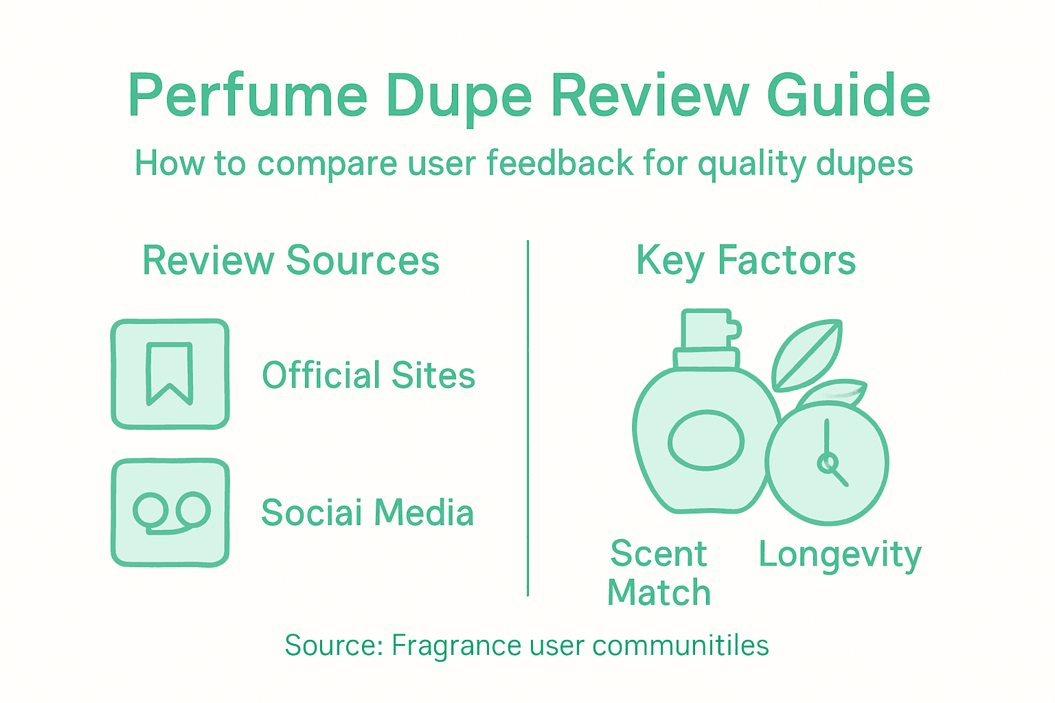 Infographic comparing perfume dupe review points