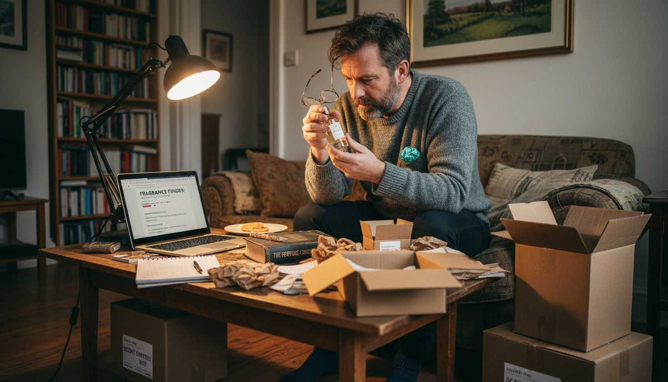 Man checking perfume retailer authenticity markers