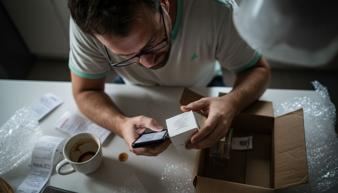 Man inspecting perfume for authenticity