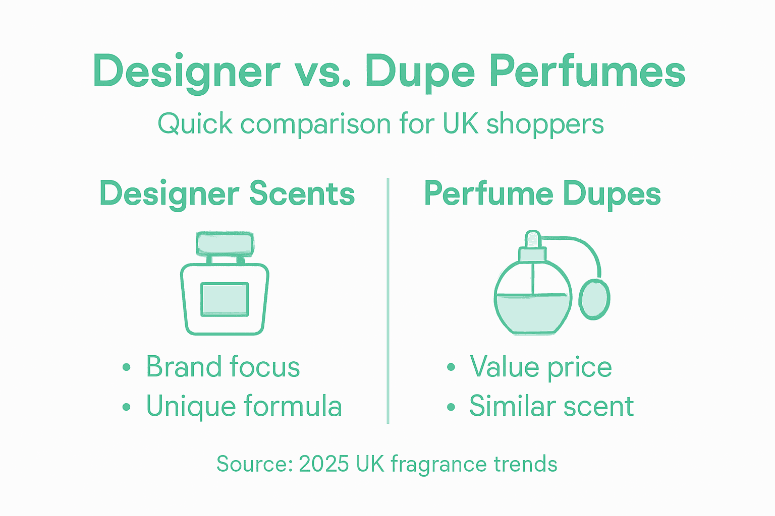 Infographic comparing designer perfumes and dupes