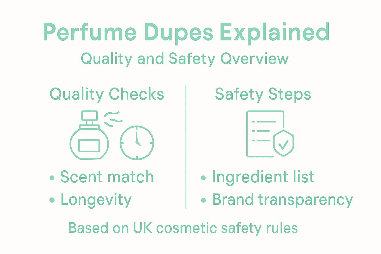 Infographic on perfume dupe quality and safety checks