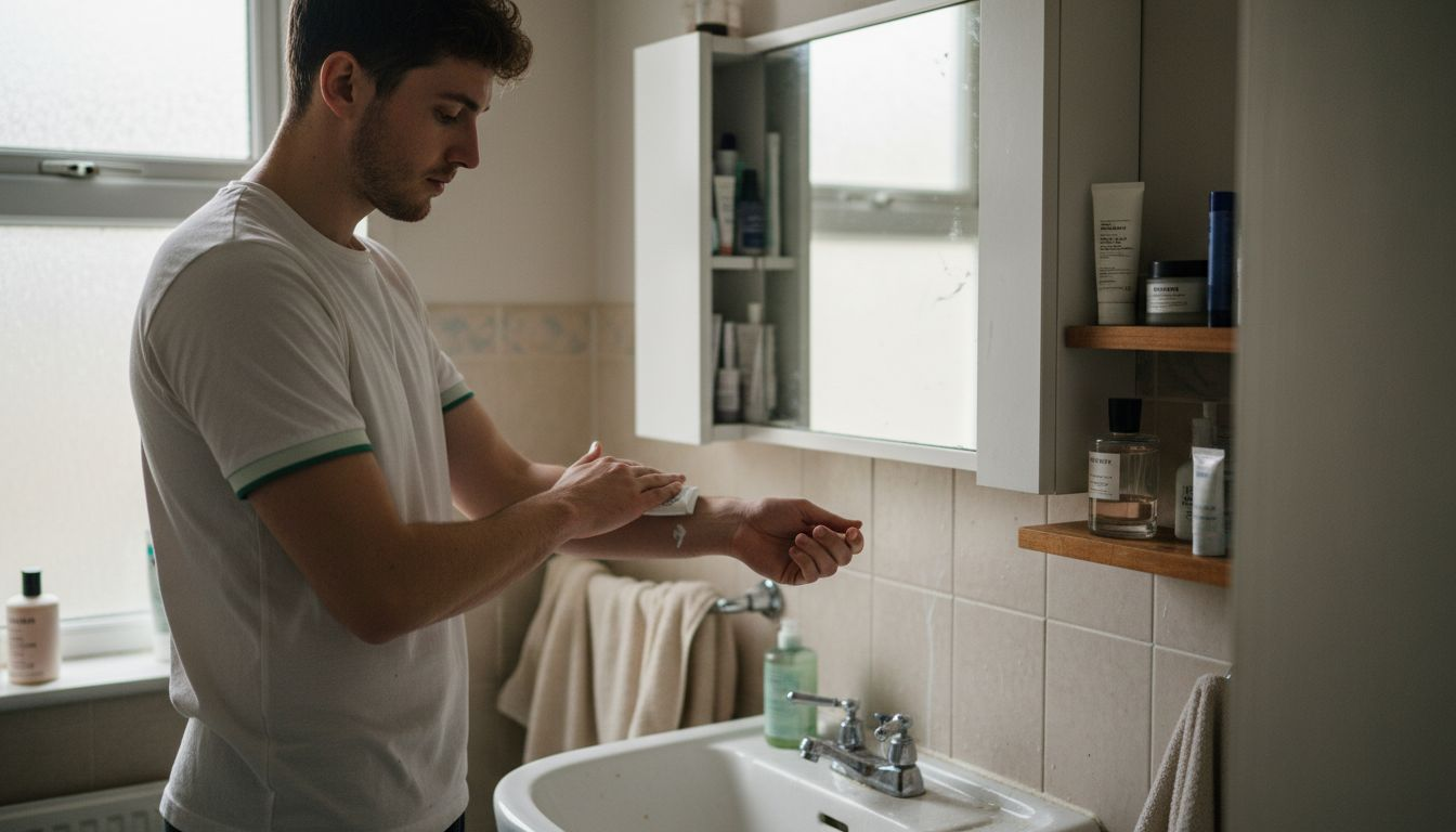 Man moisturising skin before perfume application