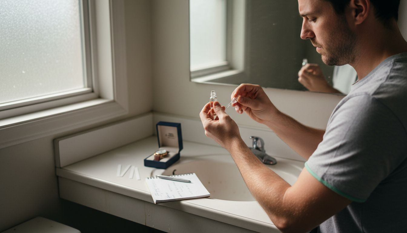 Man testing perfume longevity on wrist