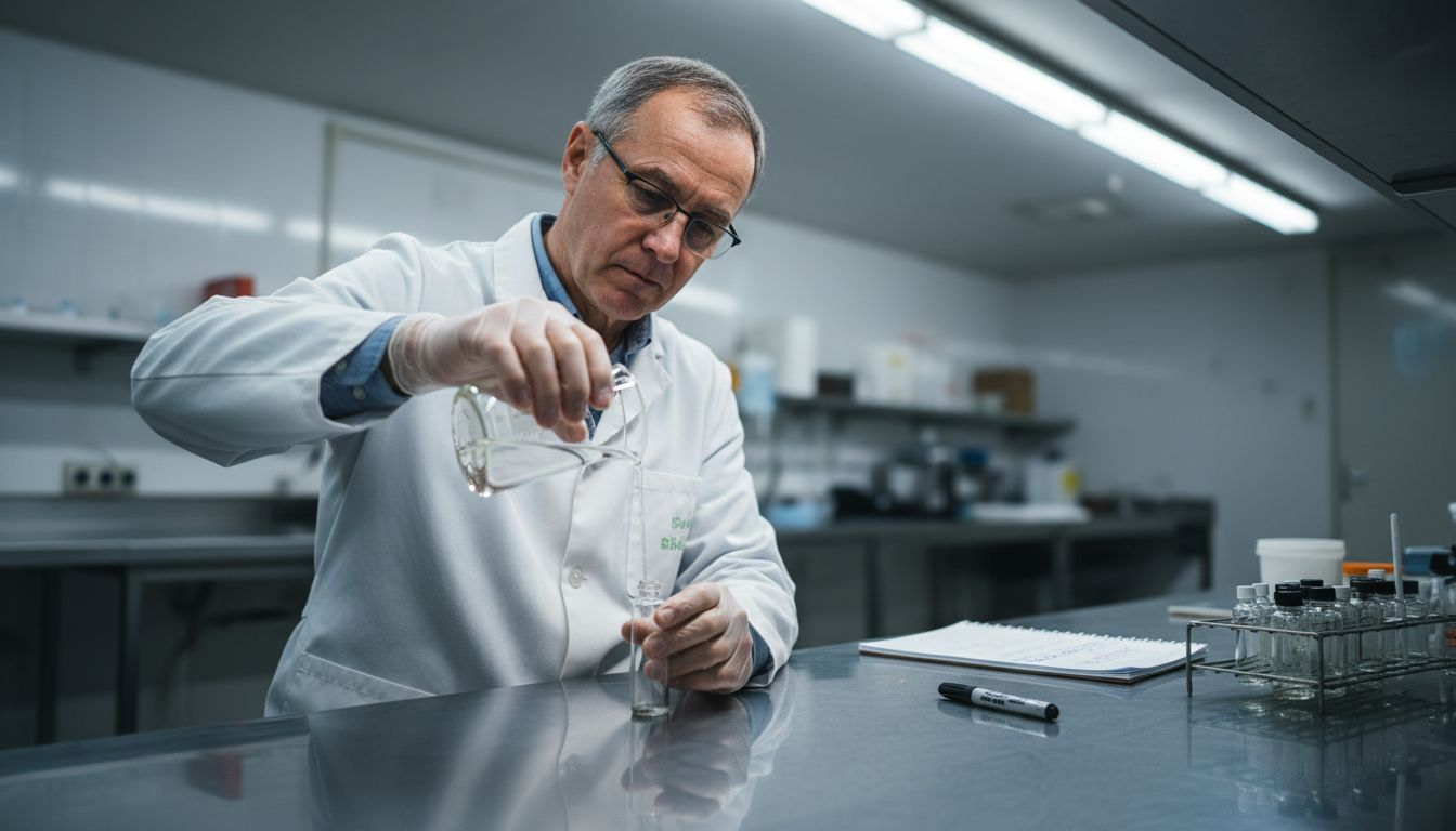 Lab technician measuring perfume oil concentration