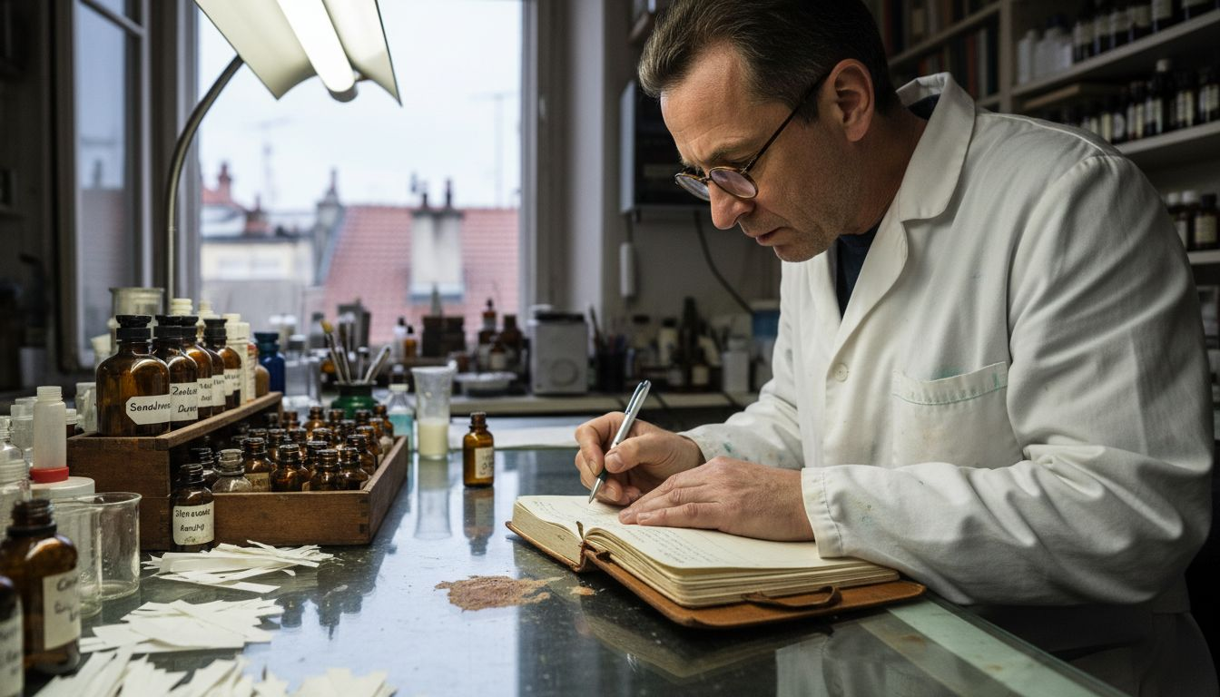 Perfumer comparing natural and synthetic ingredients
