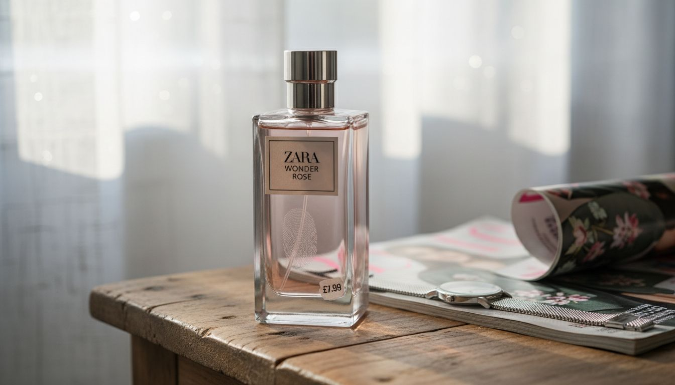 Zara Wonder Rose perfume bottle on bedside table