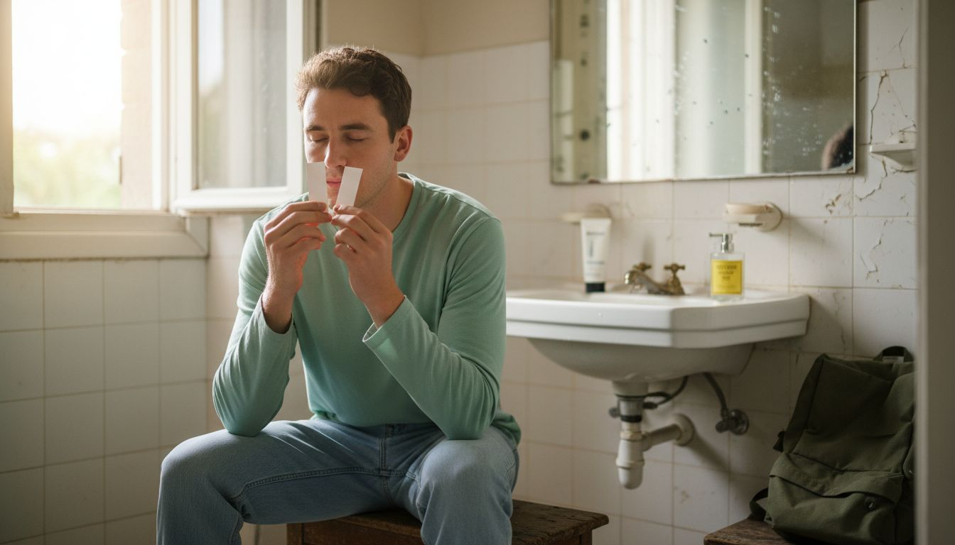 Person testing perfume with scent strips