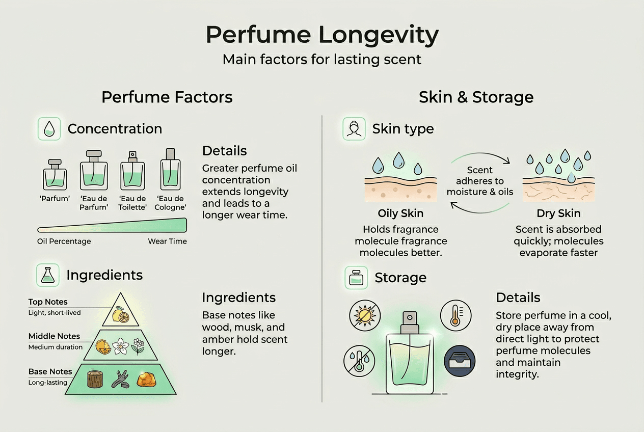 Infographic on main perfume longevity factors