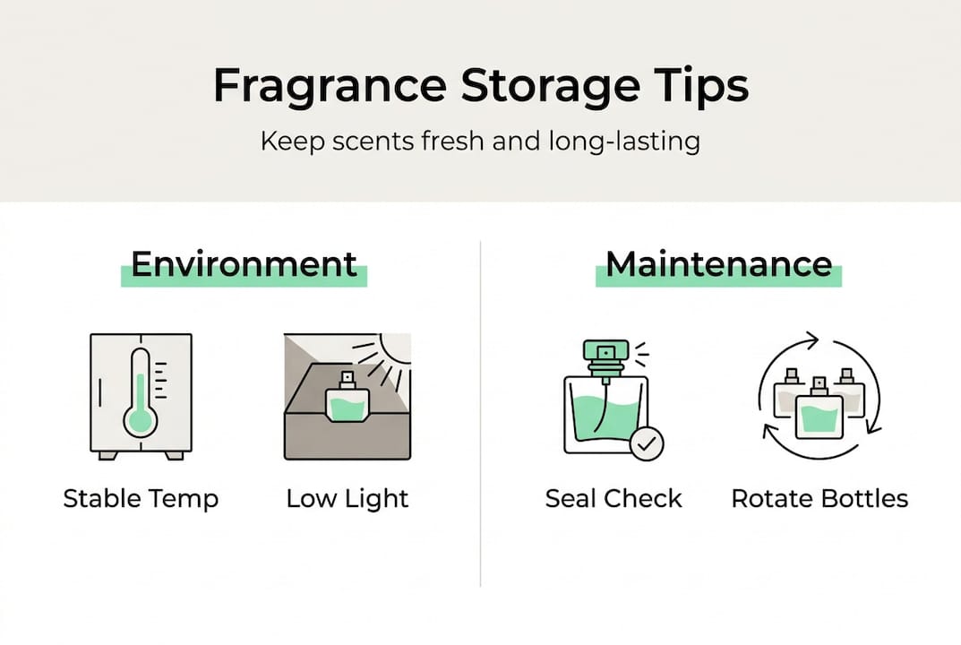 Infographic showing fragrance storage and care tips