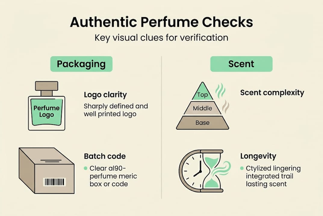 Infographic listing perfume authenticity checks