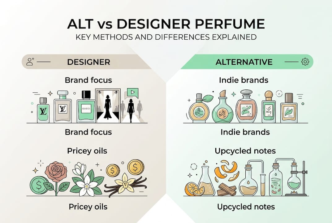 Infographic comparing designer and alternative perfume methods