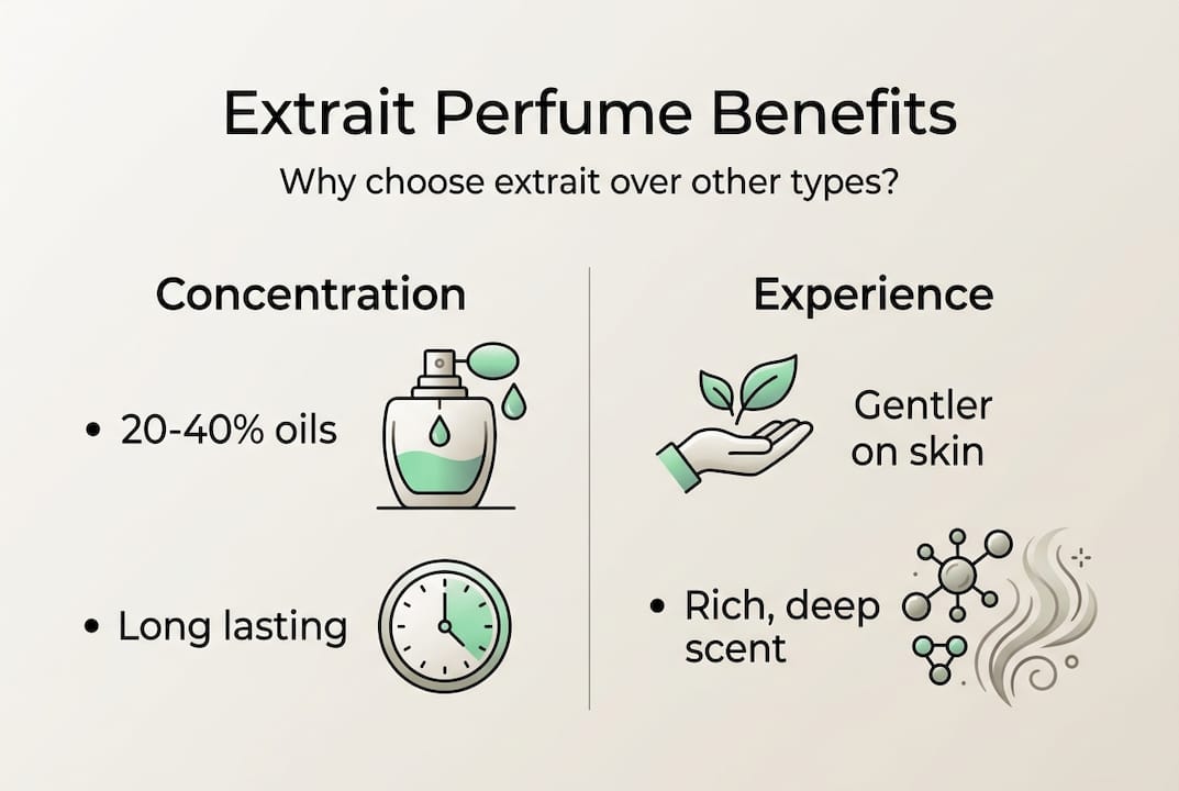 Infographic highlighting extrait perfume benefits