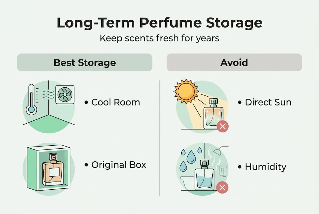 Perfume storage infographic with best and worst practices