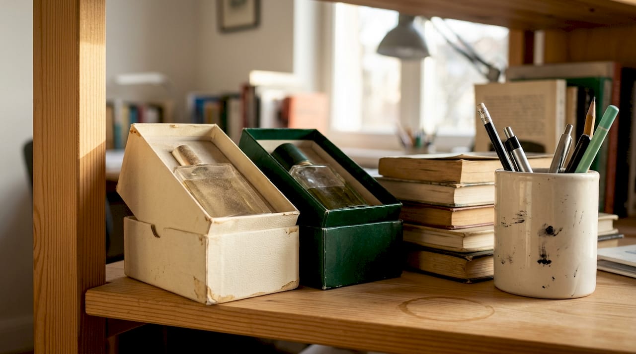 Perfume bottles in original boxes on shelf