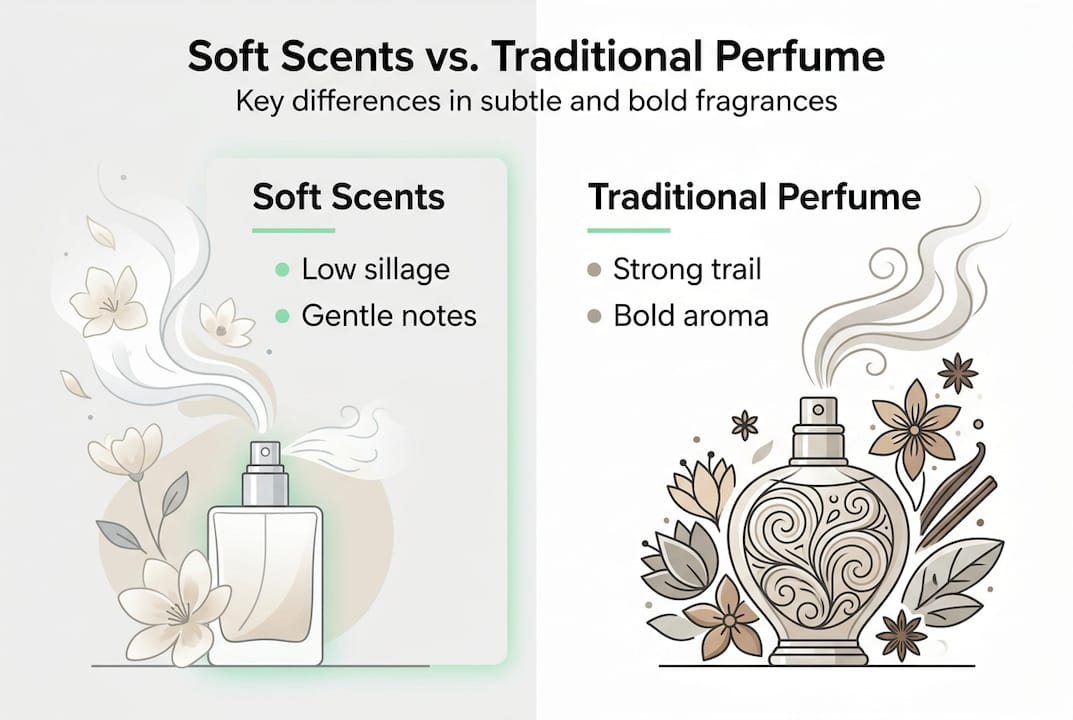 Infographic comparing soft scents and traditional perfumes