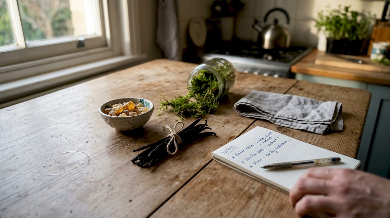 Table of raw dark fragrance ingredients