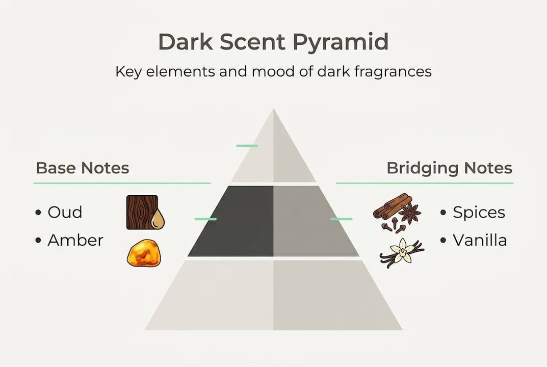 Infographic showing dark scent perfume pyramid