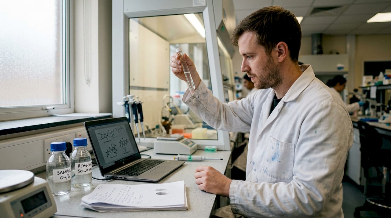 Chemist testing synthetic perfume ingredients