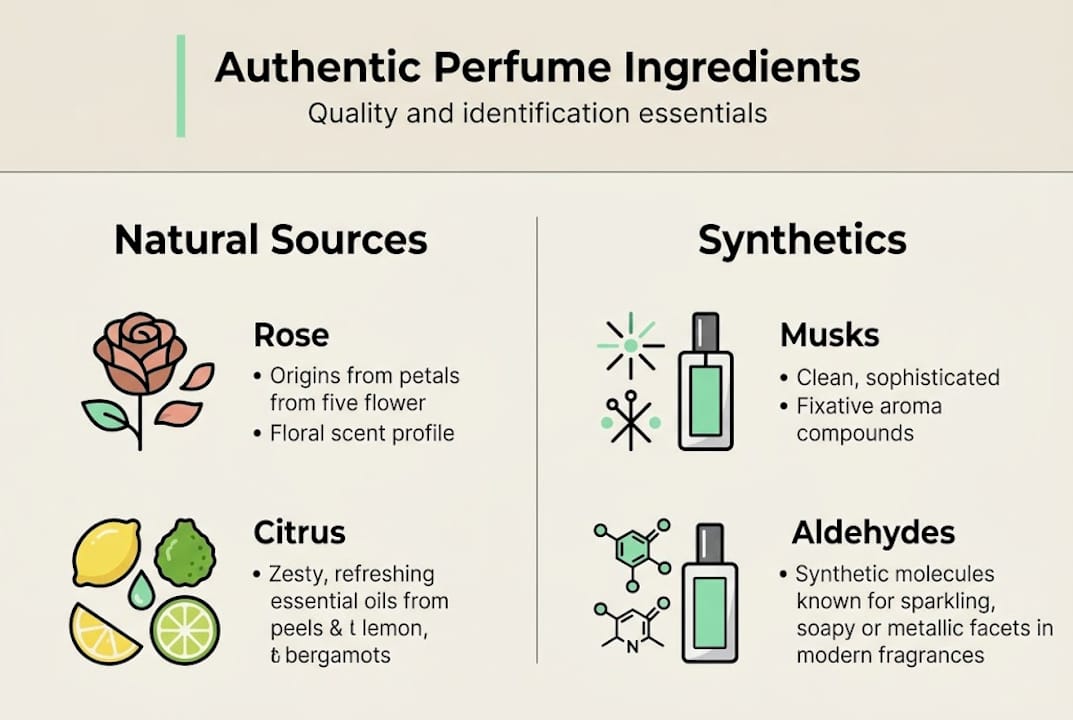 Infographic comparing natural and synthetic perfume ingredients