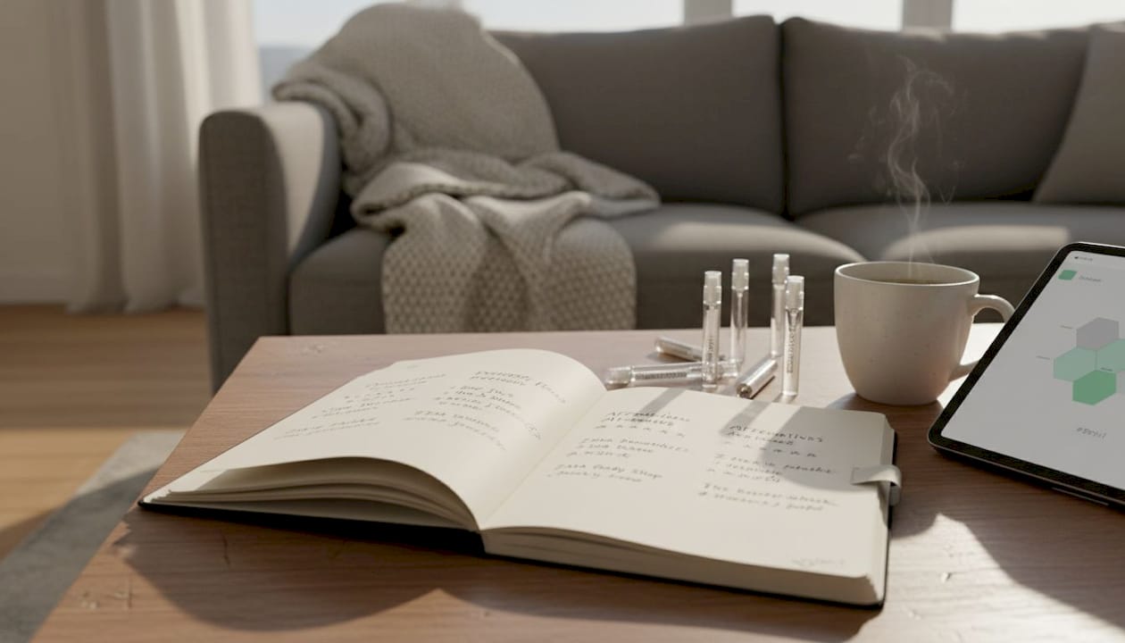 Notebook with floral perfume comparison notes