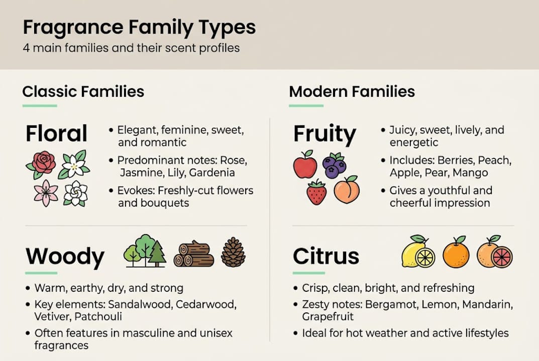 Infographic showing fragrance family types