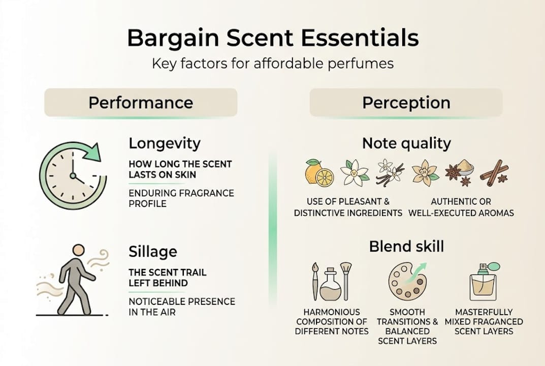 Infographic showing bargain scent essentials and factors