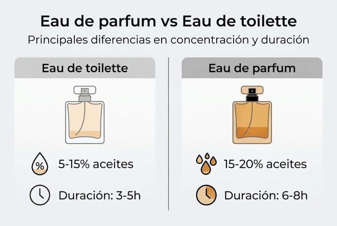 Infografía sobre las diferencias entre la concentración y la duración de los perfumes